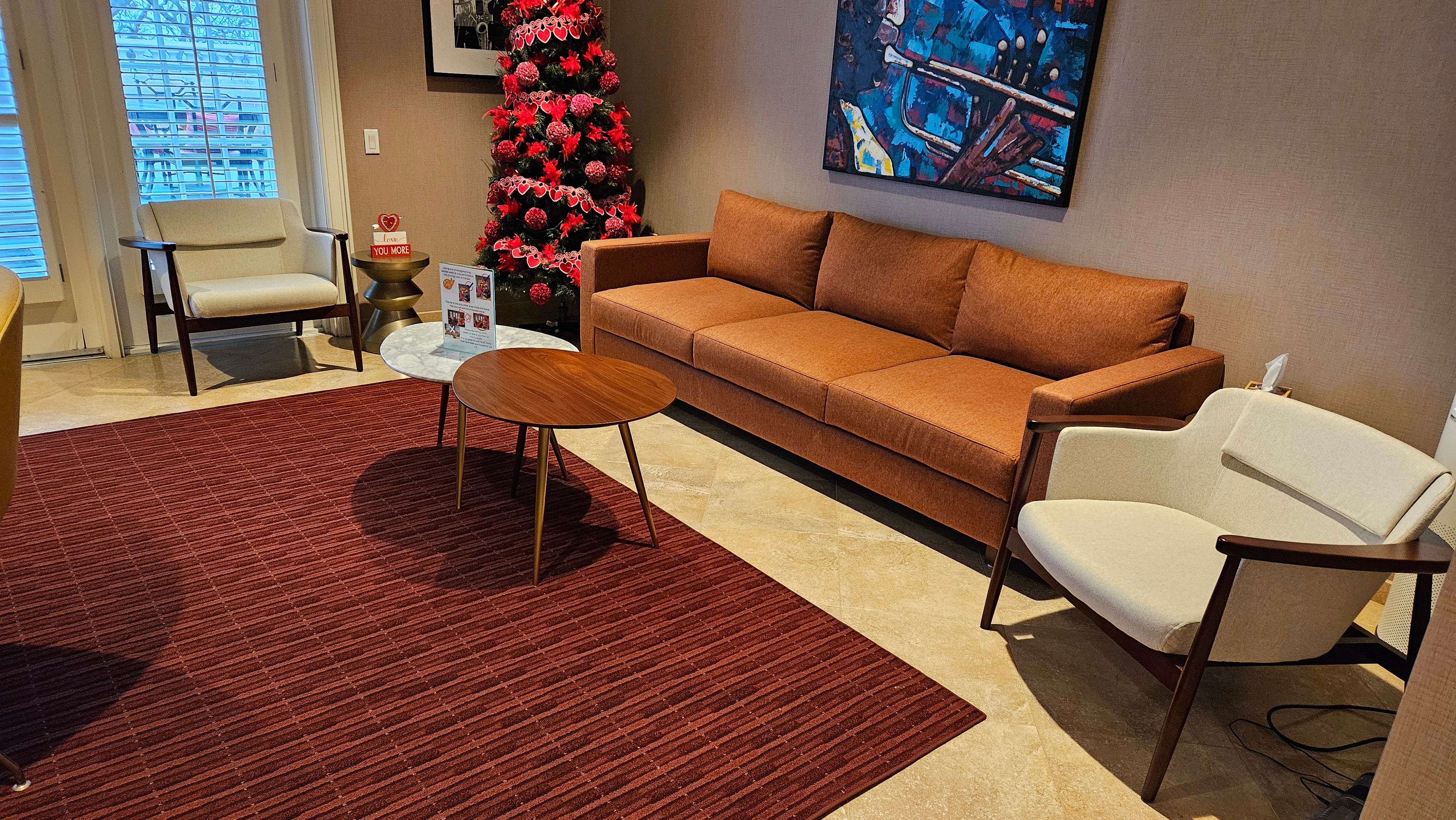 Warm family lounge interior at Fisher House